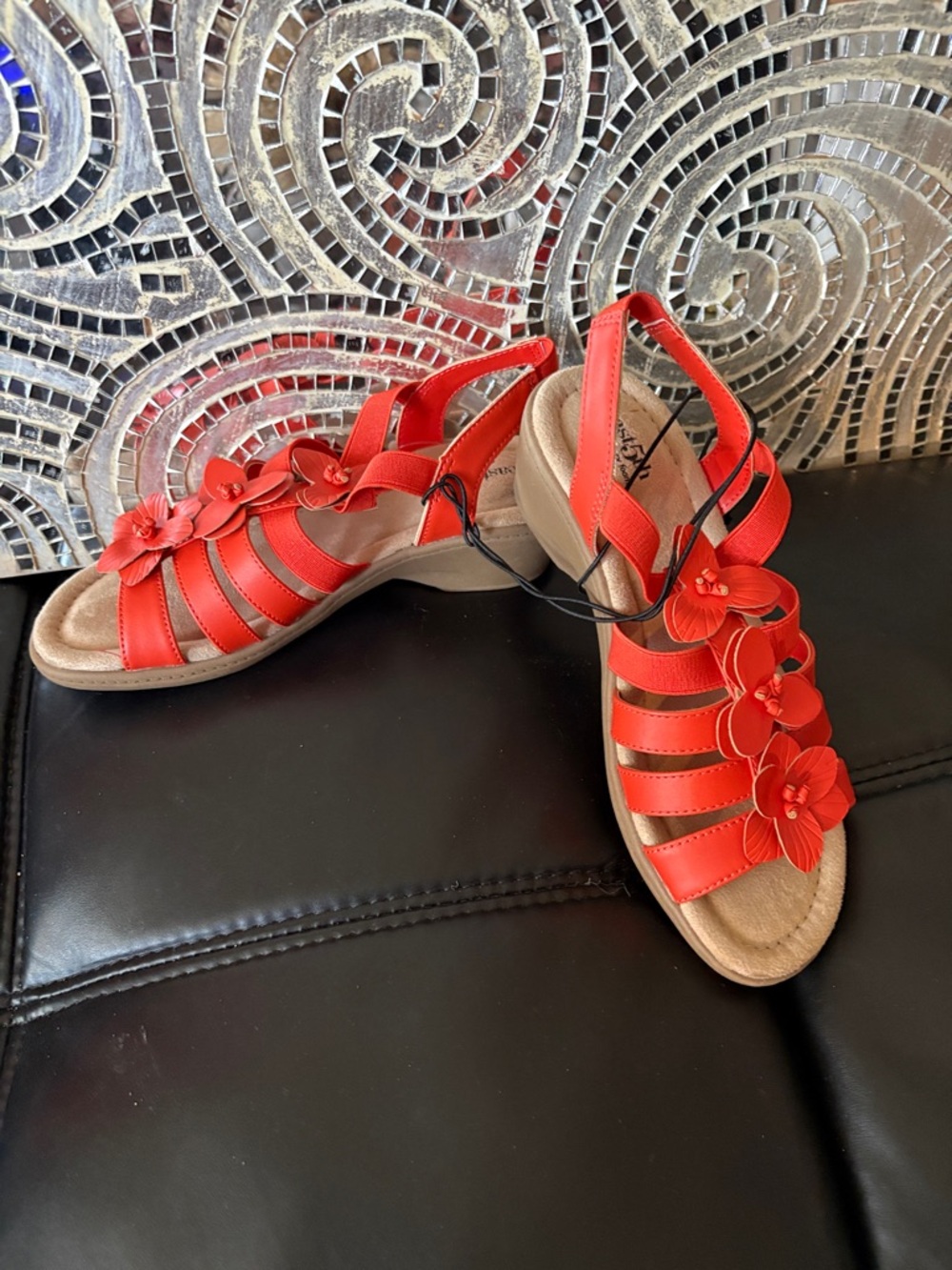 Women's Red Floral Slingback Sandals with Cushioned Footbed
